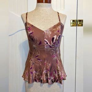 100% silk Y2K top with floral print and frilly hem